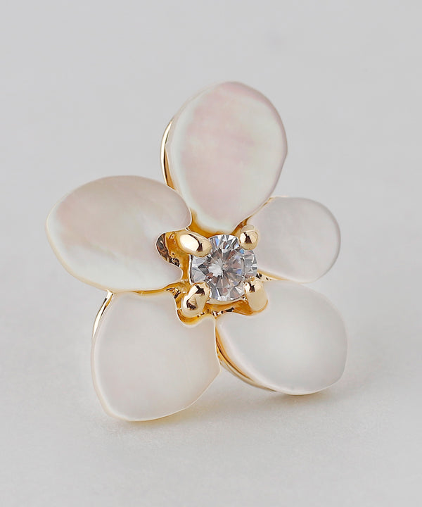 ビジュー×シェルフラワーピアス