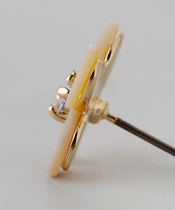 ビジュー×シェルフラワーピアス