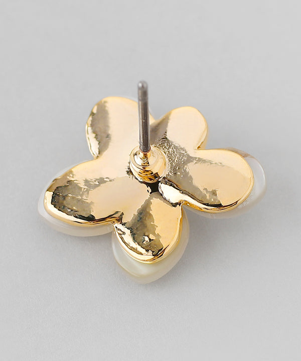 ビジュー×シェルフラワーピアス