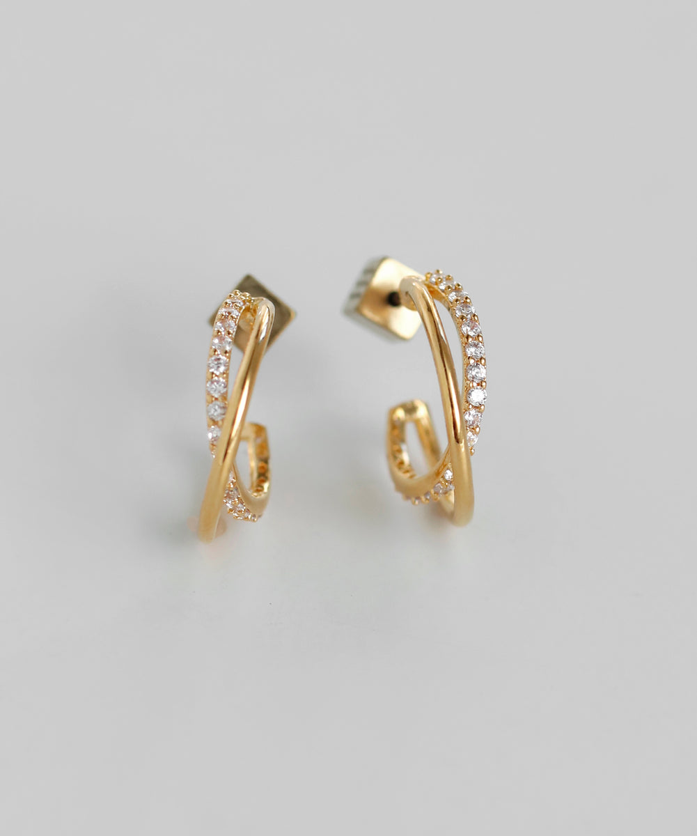 mimi33】ビジュー×クロスラインフープピアス[Sheerchic]｜SANPO ONLINE