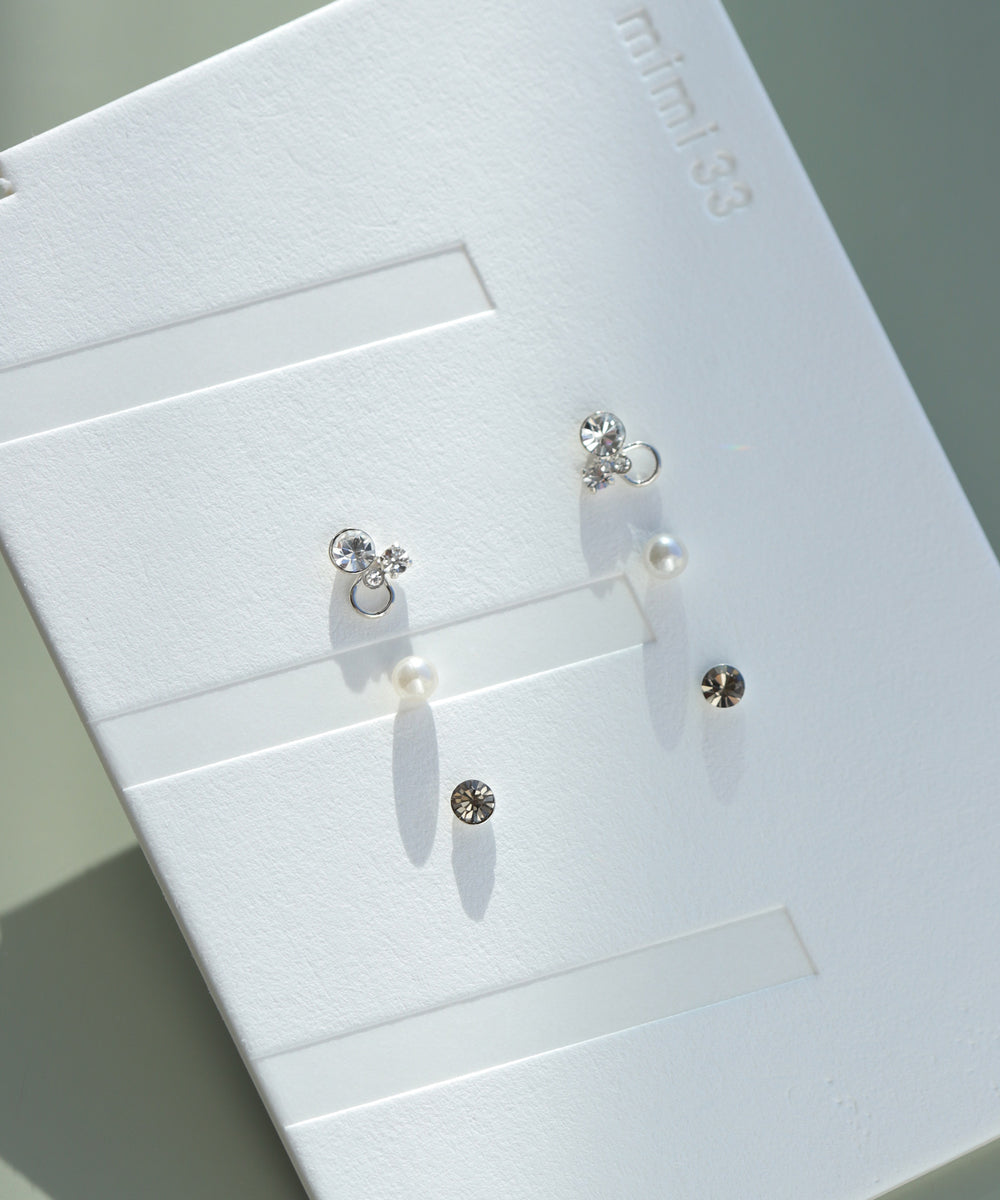 ピアス＆ルース　3点 mimi33】ビジュー×パールピアス[3ペアセット][Basic]｜SANPO