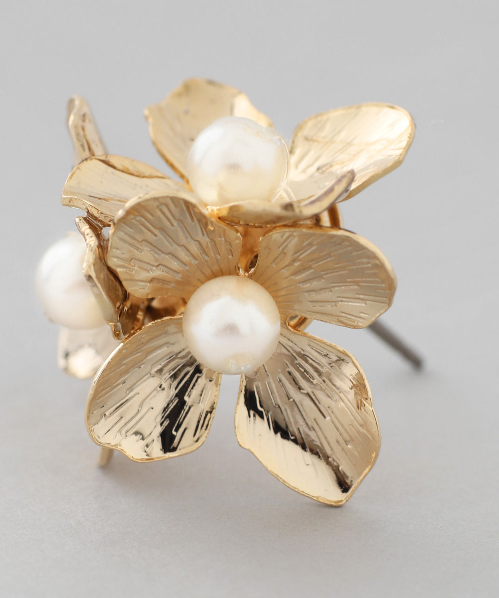 ANEMONE】パール×メタルフラワーピアス｜アネモネ・シエナロゼ