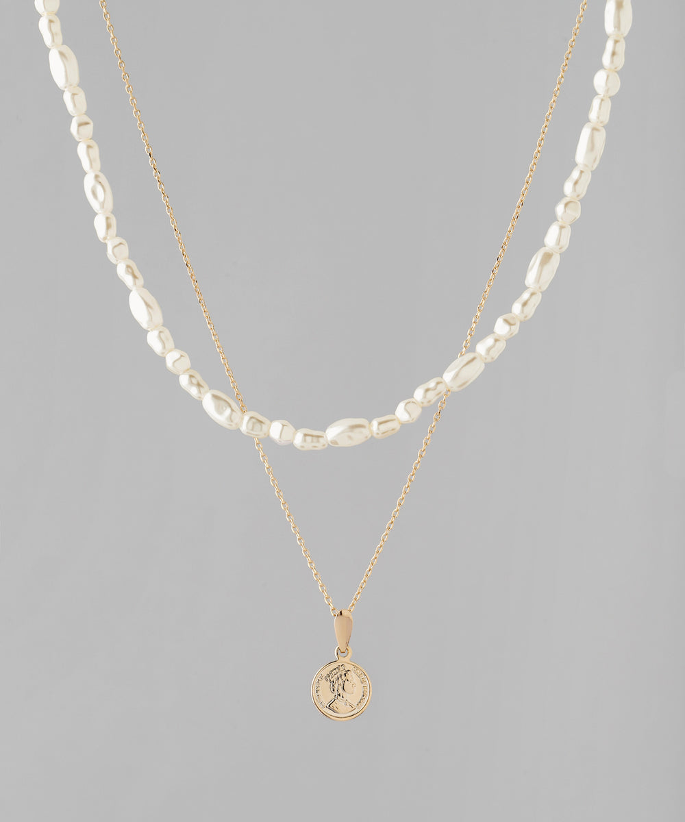 ANEMONE】バロック風パール×コインネックレス[2本セット]｜SANPO