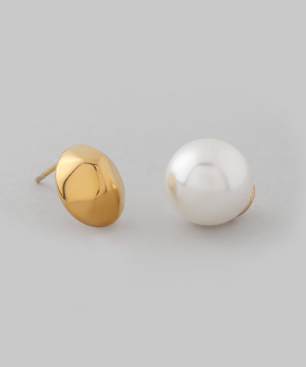 【ステンレス】メタル×パールバックキャッチピアス