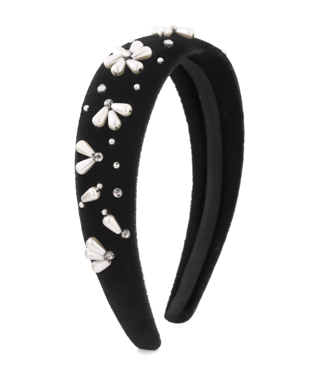 ANEMONE HAIR】パールフラワー×ビジューベロアカチューシャ｜アネモネ