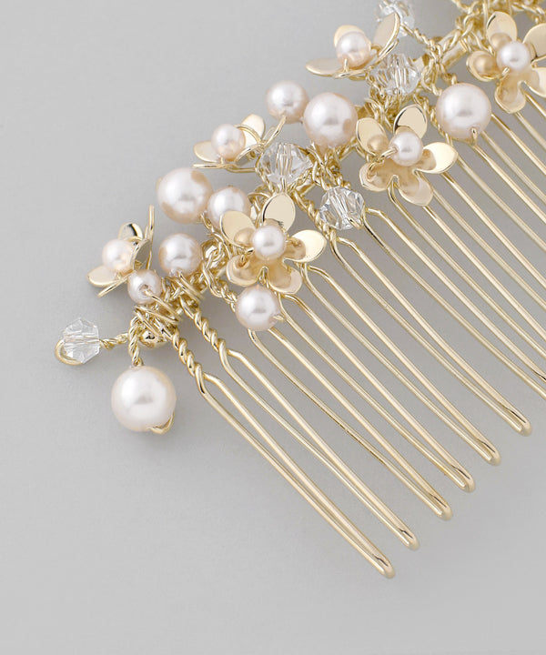 パール×メタルフラワーコーム