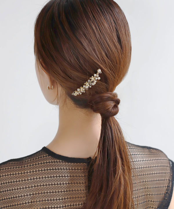 パール×メタルフラワーコーム