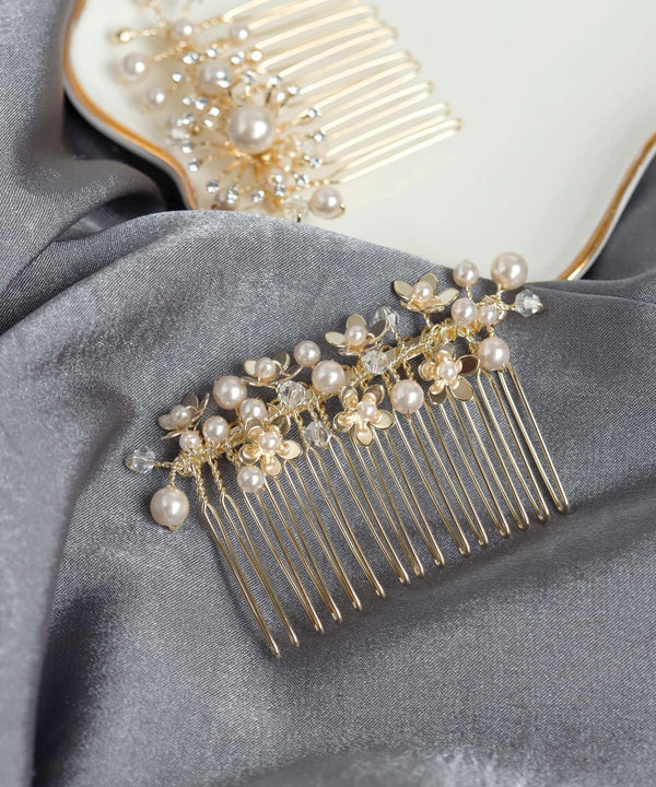 パール×メタルフラワーコーム