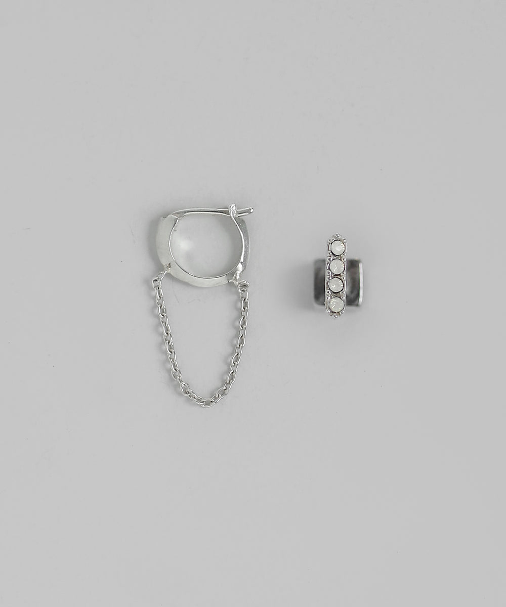 mimi33】ビジュー×チェーンアシメピアス[silver925][Sheerchic