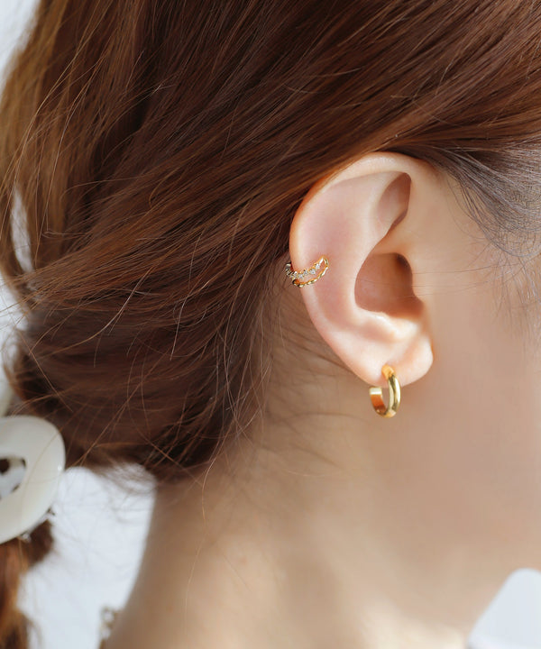 ビジュー×メタル2連風イヤーカフ