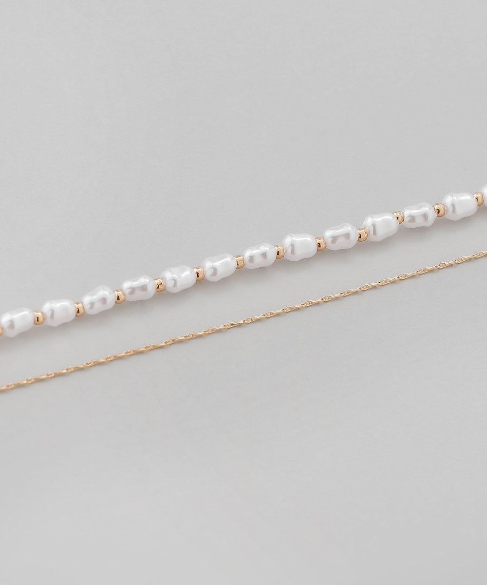 本真珠ミニパール ANEMONE】ミニパール×デザインチェーンネックレス［2本セット