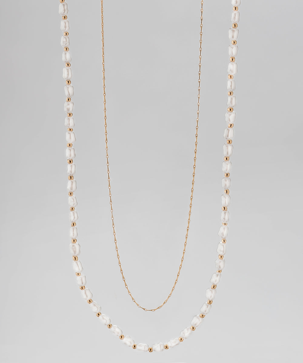 ANEMONE】ミニパール×デザインチェーンネックレス[2本セット ANEMONE】ミニパール×デザインチェーンネックレス[2本セット