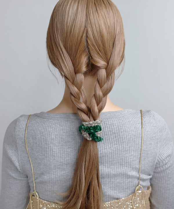 ベロア編み込みシュシュ