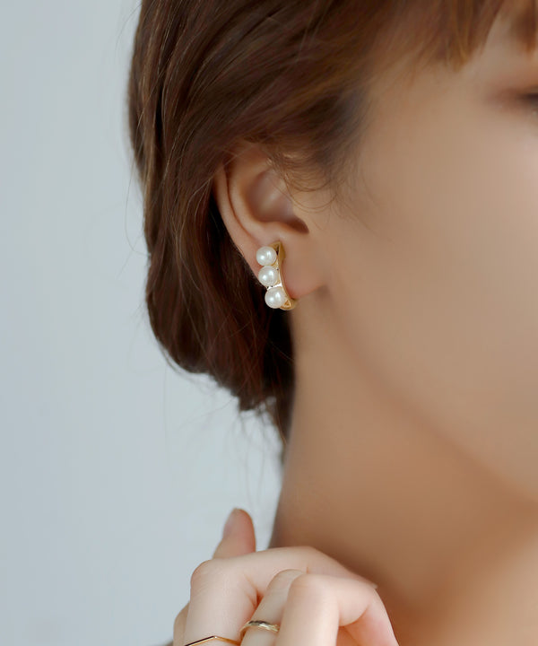 パール×メタルマグネットイヤリング