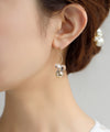 Clear x Metal Sphere Drop Line Earrings