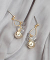 Clear x Metal Sphere Drop Line Earrings