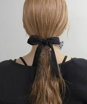 ベロア×ドット柄リボンヘアゴム