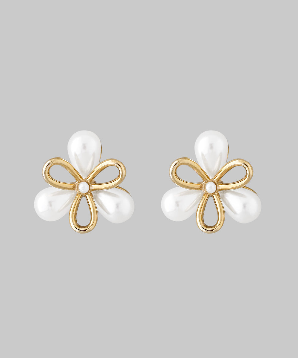 ANEMONE】パール×メタルフラワーピアス｜アネモネ・シエナロゼ