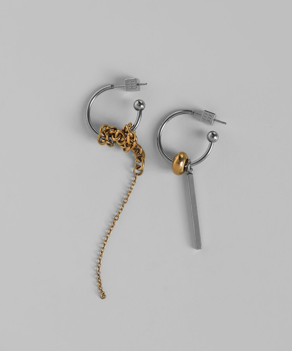 mimi33】コンビカラー2WAYアシメフープピアス[ステンレス][Ownideal