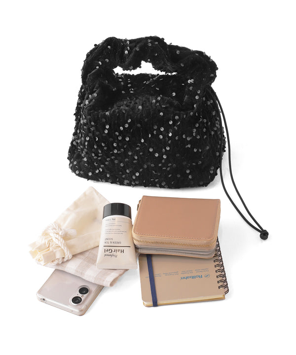 【cache cache】ギャザーハンドルスパンコールバッグ