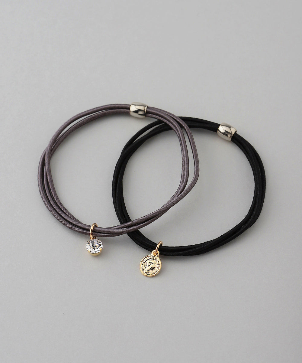 ヘアゴム No.54 ANEMONE】コインとビジューのヘアゴム[2本セット]｜SANPO ONLINE