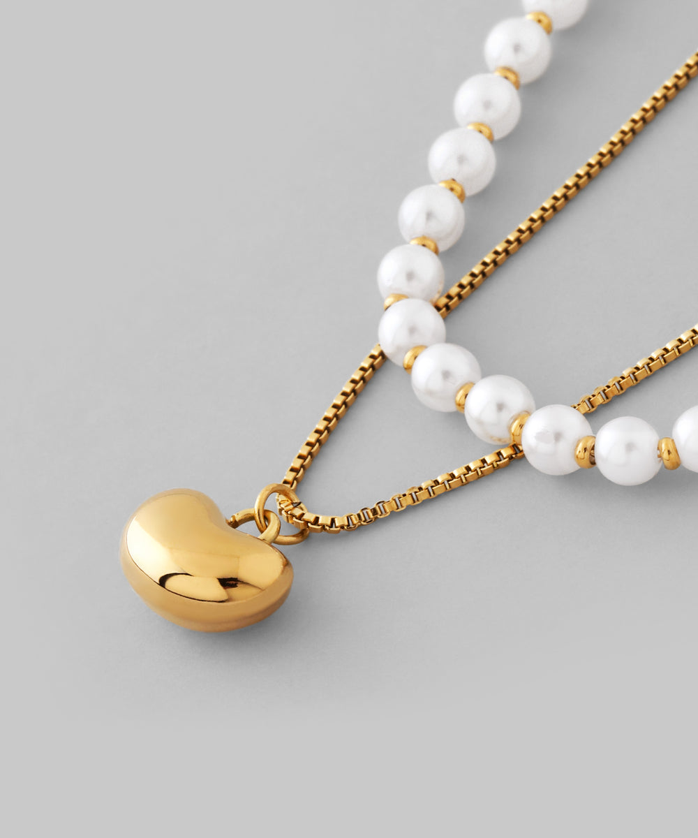 ANEMONE】【ステンレス】パール×メタルモチーフネックレス｜アネモネ