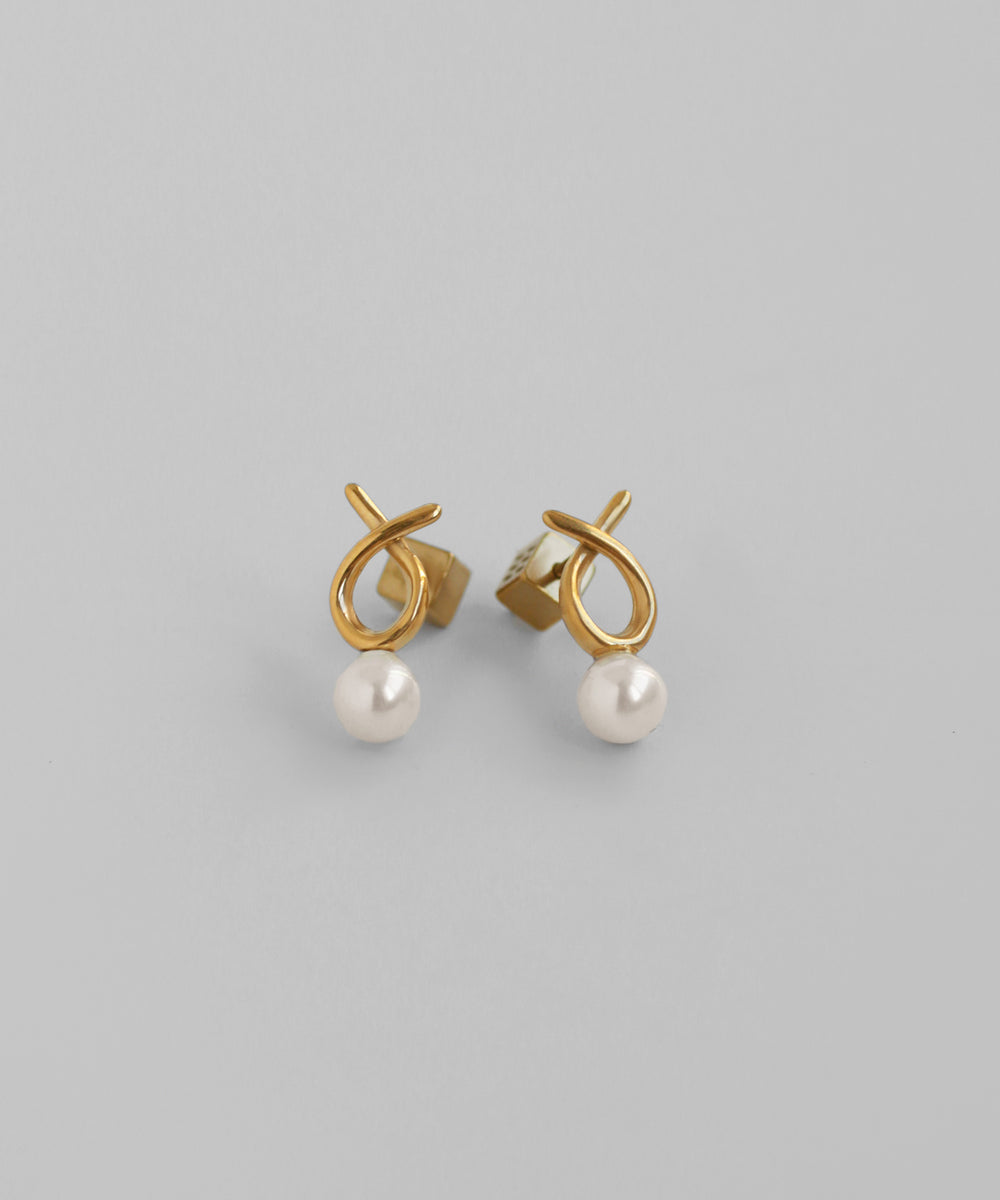 mimi33] Pearl x Twist Earrings [Surgical Stainless Steel