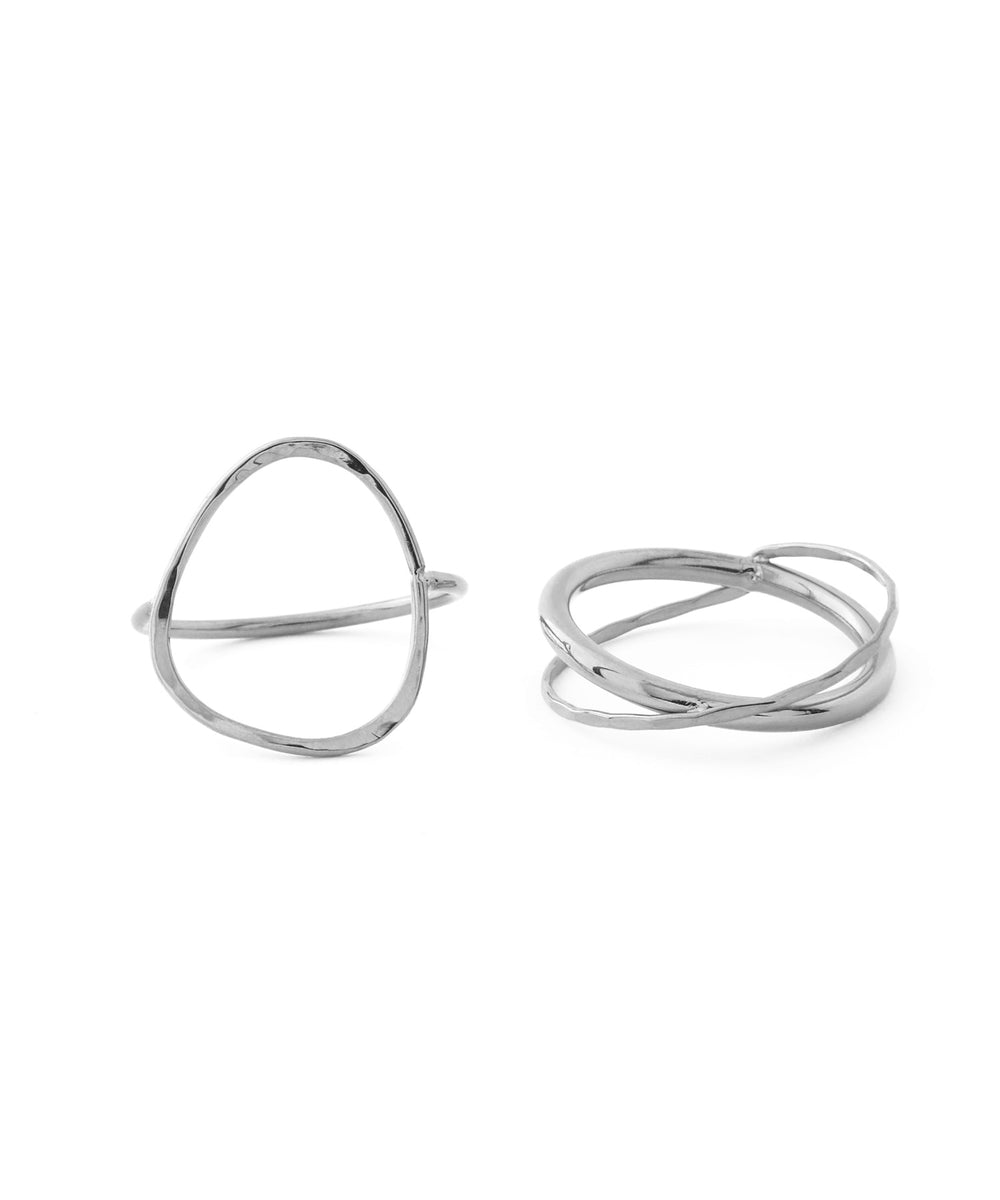 ANEMONE] [Stainless Steel] Circle x Cross Line Ring [Set of