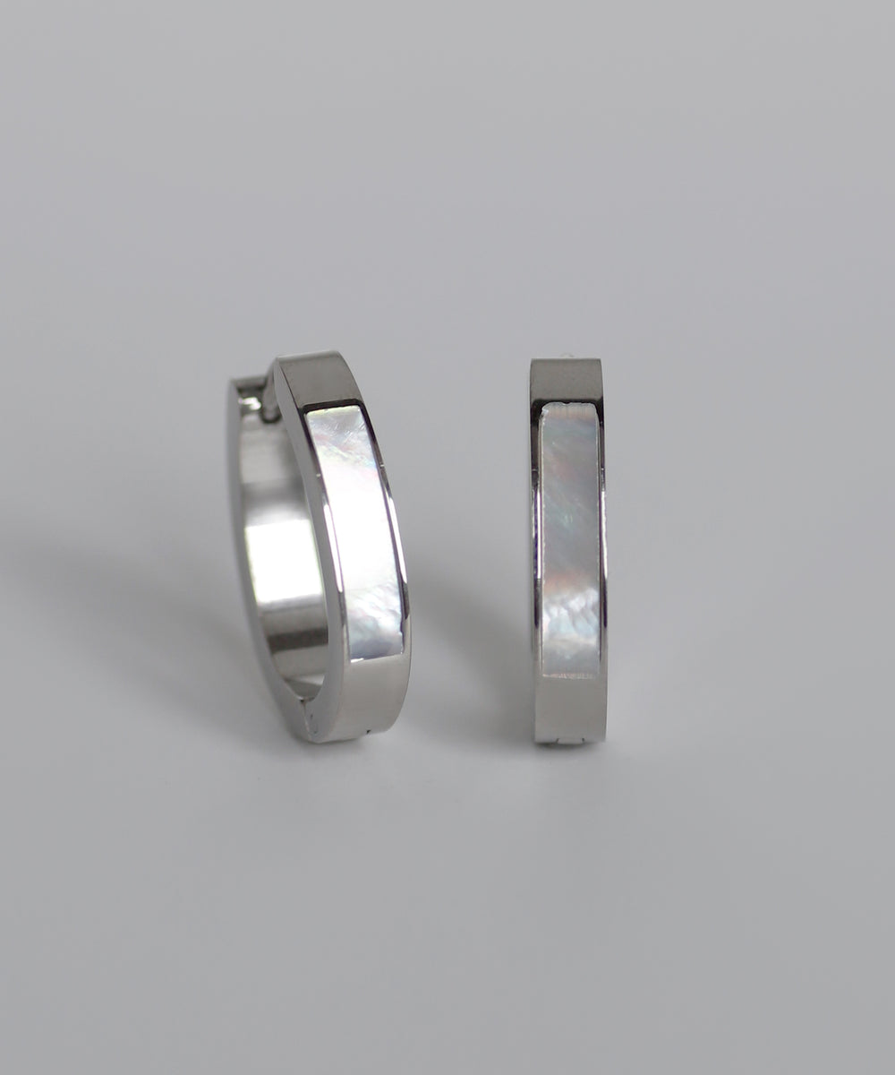 mimi33】【ステンレスIP】シェル×オーバルラインフープピアス[Ownideal