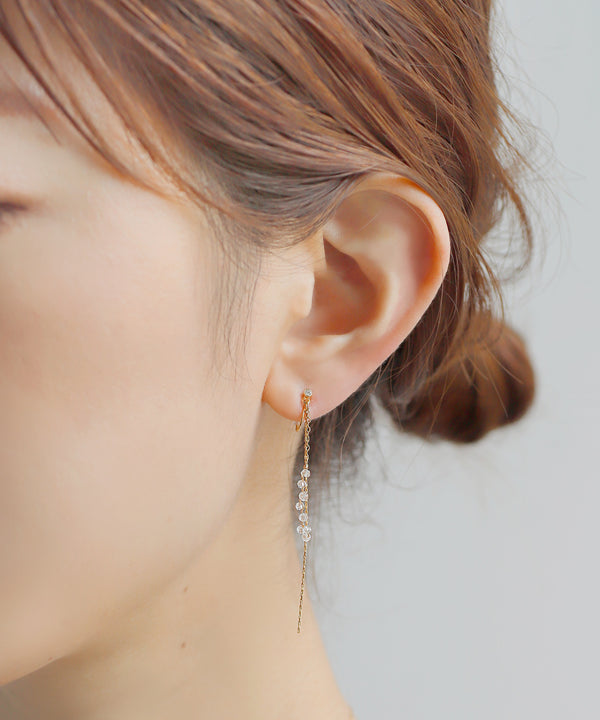 チェーン×連なりビーズイヤリング