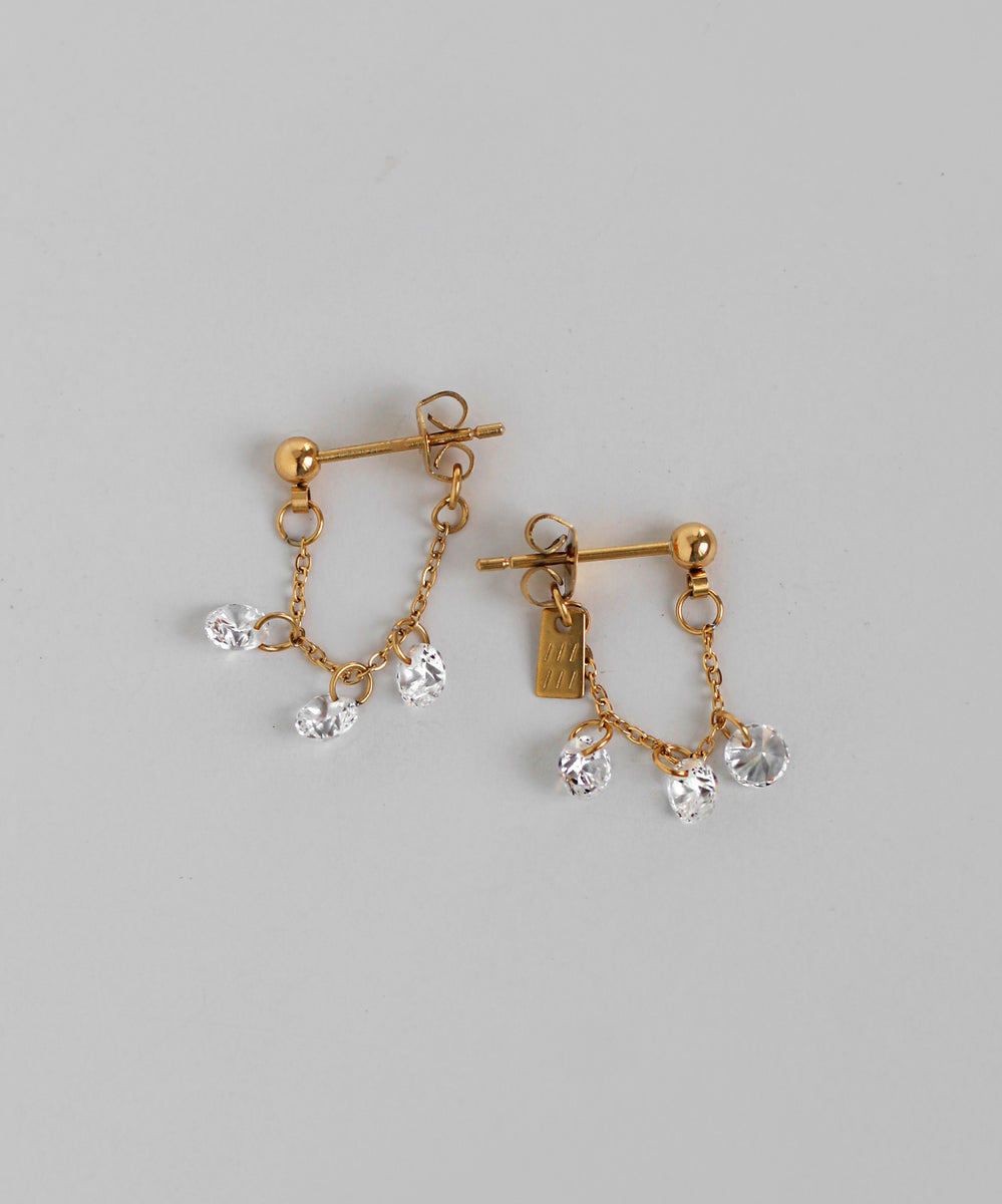 mimi33】ビジュー×チェーンバックキャッチピアス[ステンレス