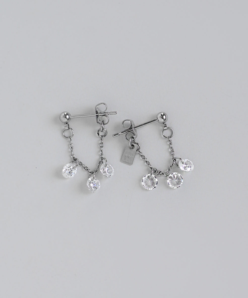 mimi33】ビジュー×チェーンバックキャッチピアス[ステンレス