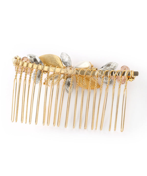 カットビジューとパールのボタニカルラインコーム