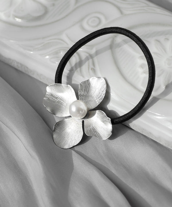 パール×メタルフラワーヘアゴム