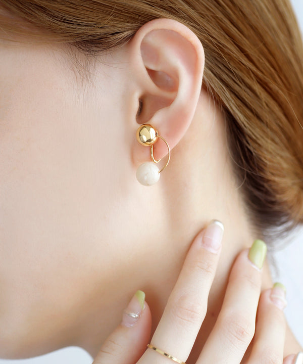 天然石カーブラインイヤリング