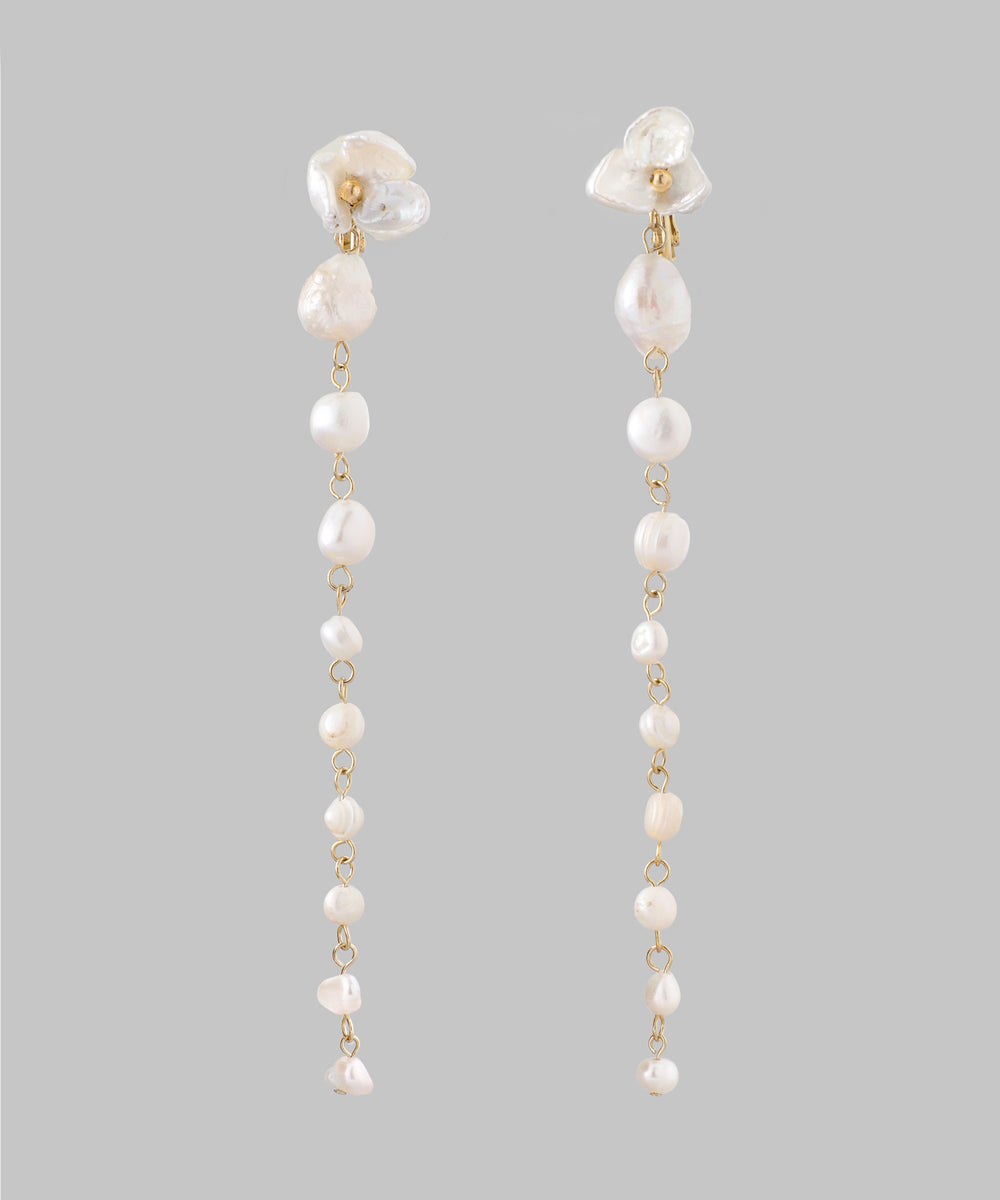 ANEMONE】パールフラワーロングイヤリング[Hanayome]｜アネモネ