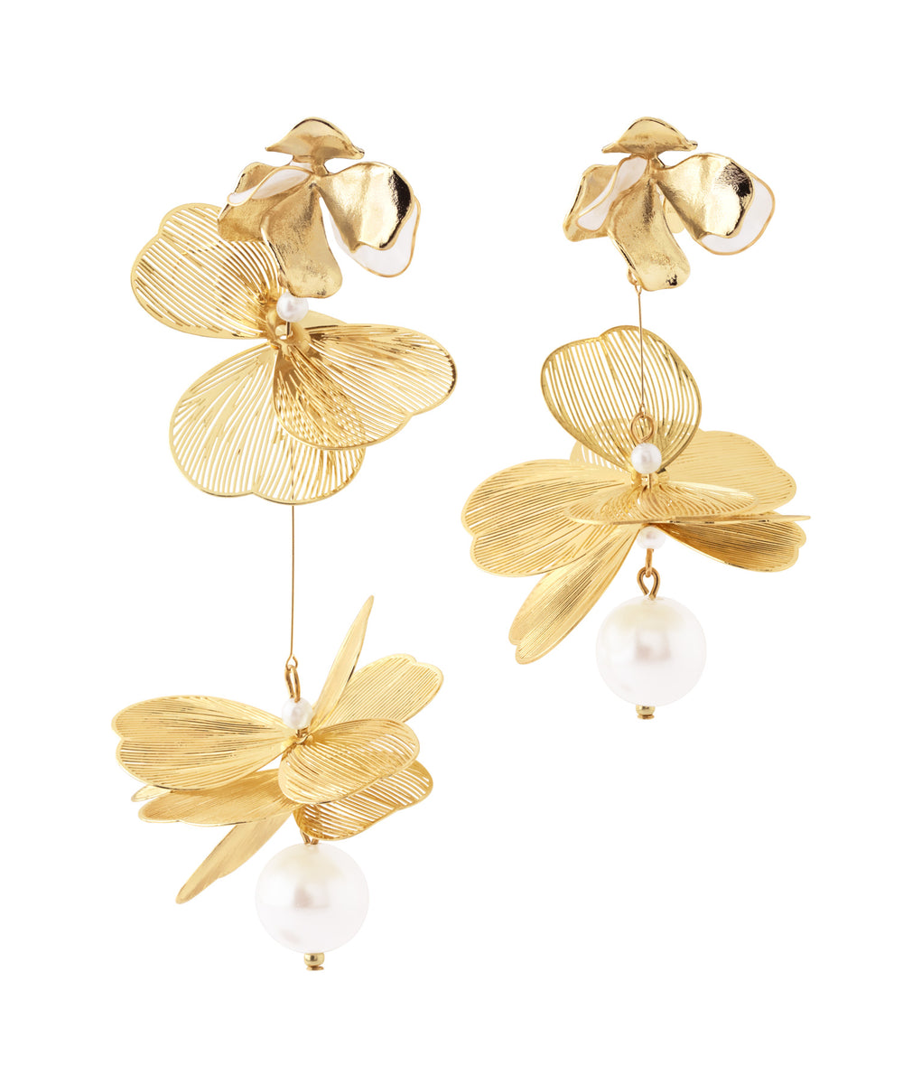 ANEMONE】パール×メタルフラワーアシメピアス[Hanayome