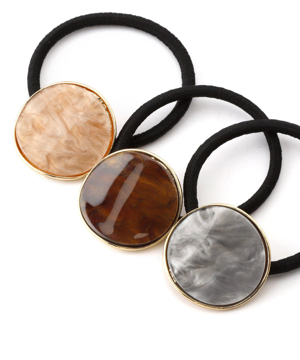 ふち取りゴールドのマーブルプレートヘアゴム