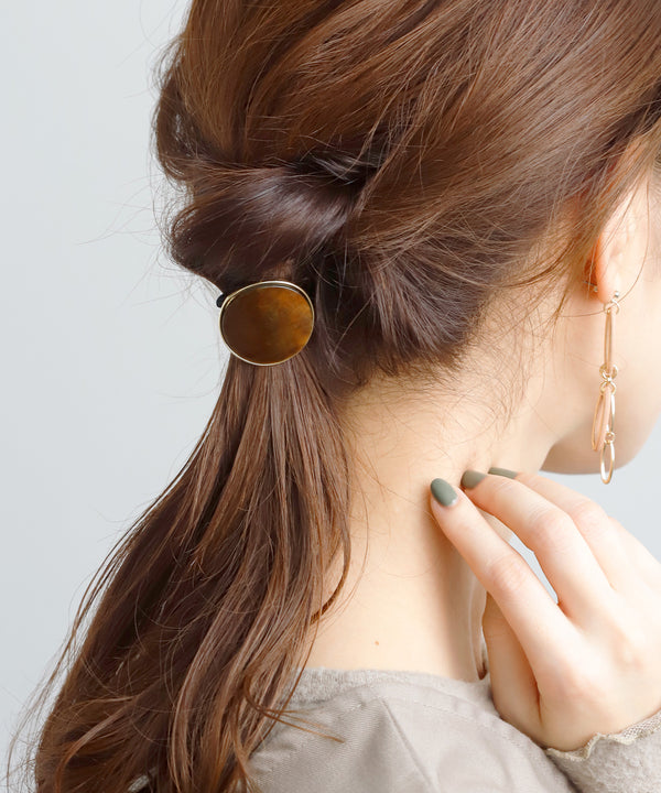 ふち取りゴールドのマーブルプレートヘアゴム