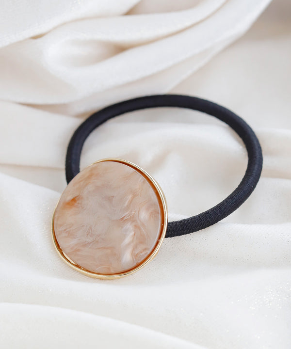 ふち取りゴールドのマーブルプレートヘアゴム