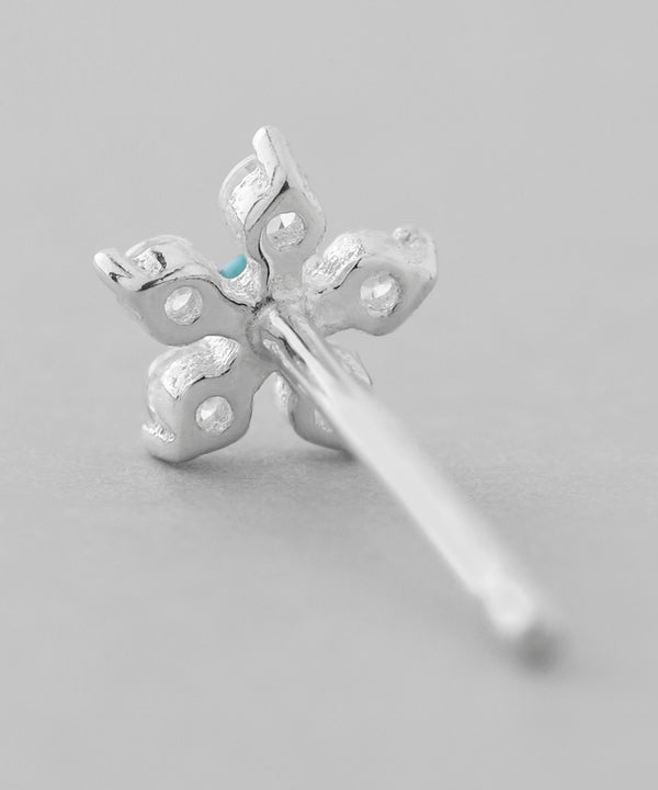 ターコイズ×ビジューフラワーピアス[silver925][Basic]