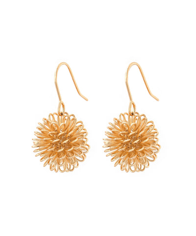 Pompon flower hook earrings