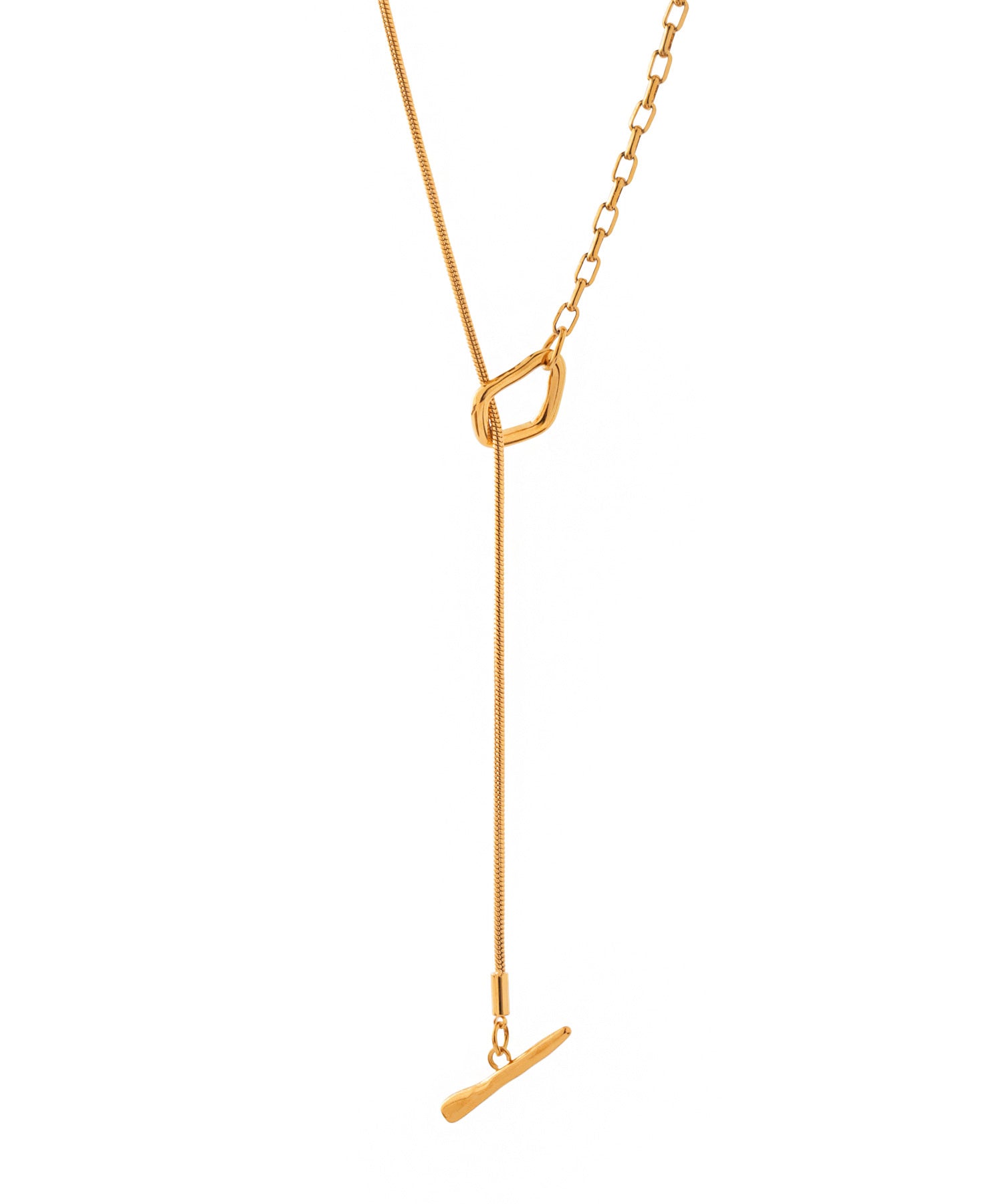 mimi33】コンビチェーンラリエットネックレス[ステンレス][Ownideal