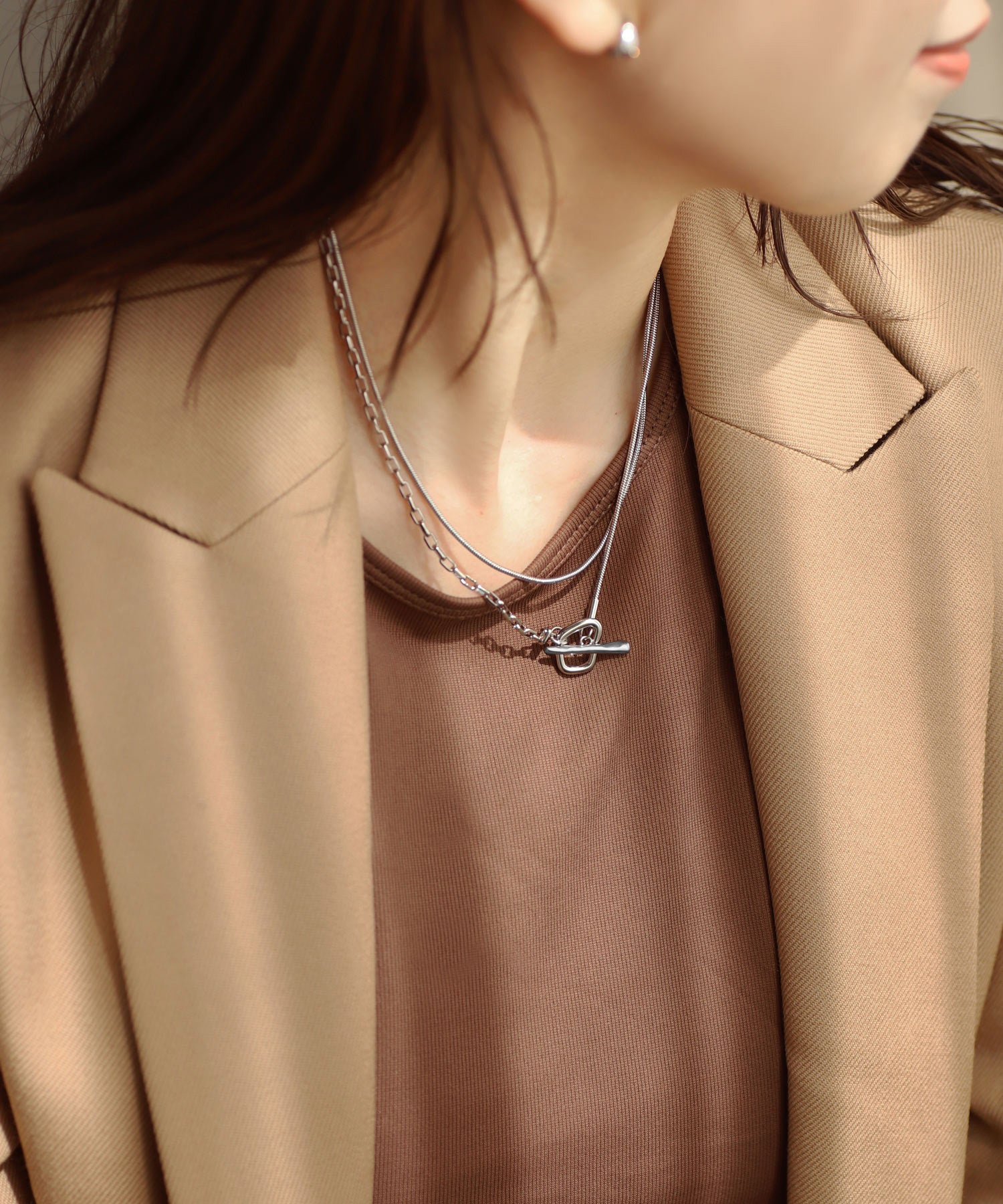 mimi33】コンビチェーンラリエットネックレス[ステンレス][Ownideal