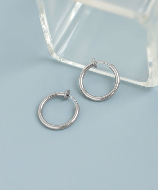 Stainless steel metal hoop earrings [diameter 17mm]