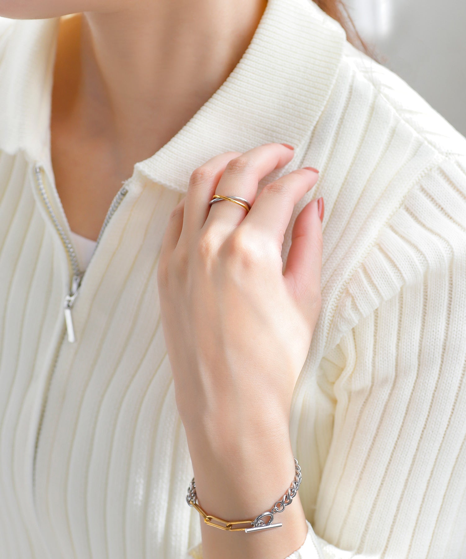 210　アネモネ ANEMONE】【ステンレス】コンビカラー2連リング｜アネモネ・シエナロゼ