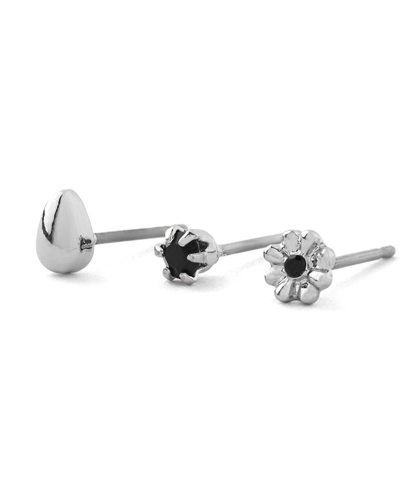ビジュー×メタルピアス[3ペアセット]