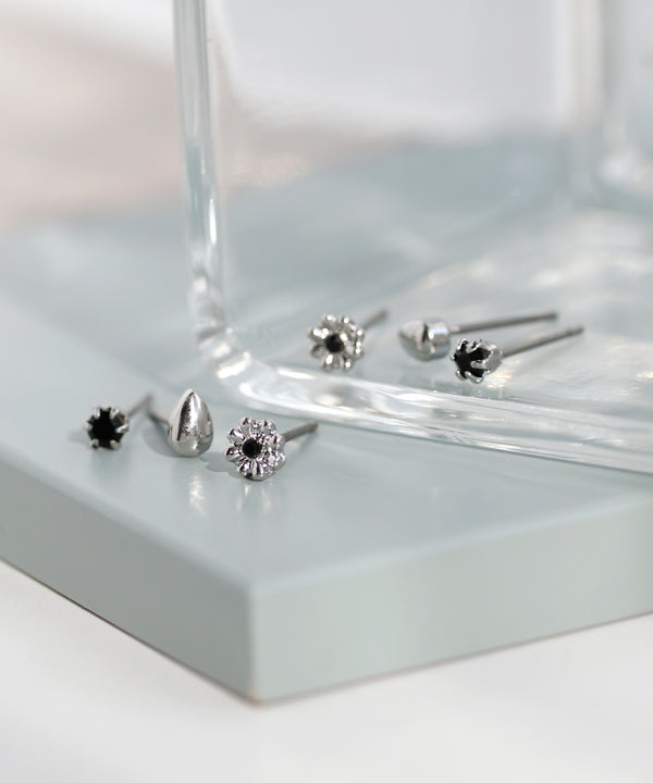 ビジュー×メタルピアス[3ペアセット]