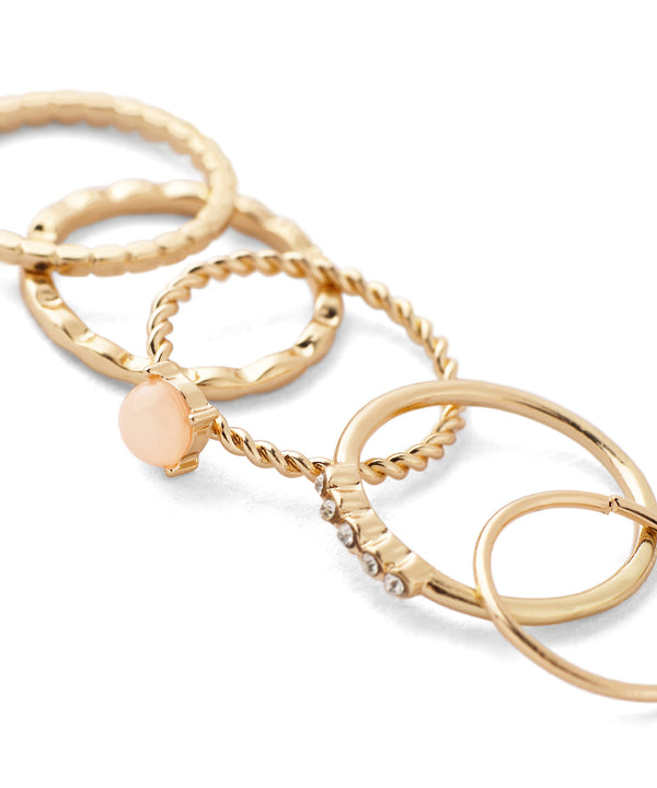 クリアストーン×メタルデザインリング[5本セット]