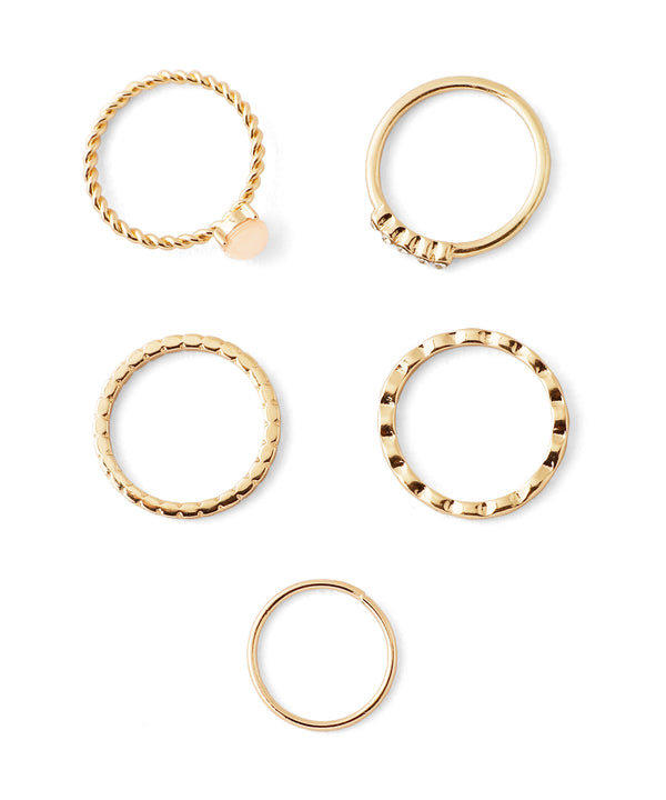 クリアストーン×メタルデザインリング[5本セット]